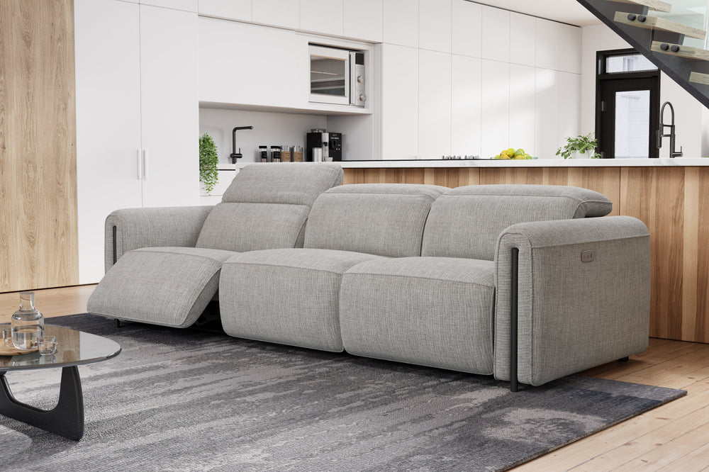 Valencia Octavia Fabric Dual Reclining Cloud Three Seats Sofa, Light Grey