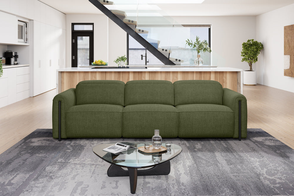 Valencia Octavia Fabric Dual Reclining Cloud Three Seats Sofa, Olive Green