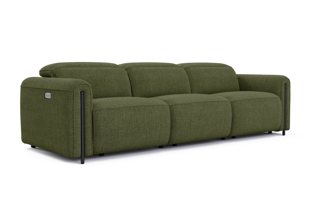 Valencia Octavia Fabric Dual Reclining Cloud Three Seats Sofa, Olive Green