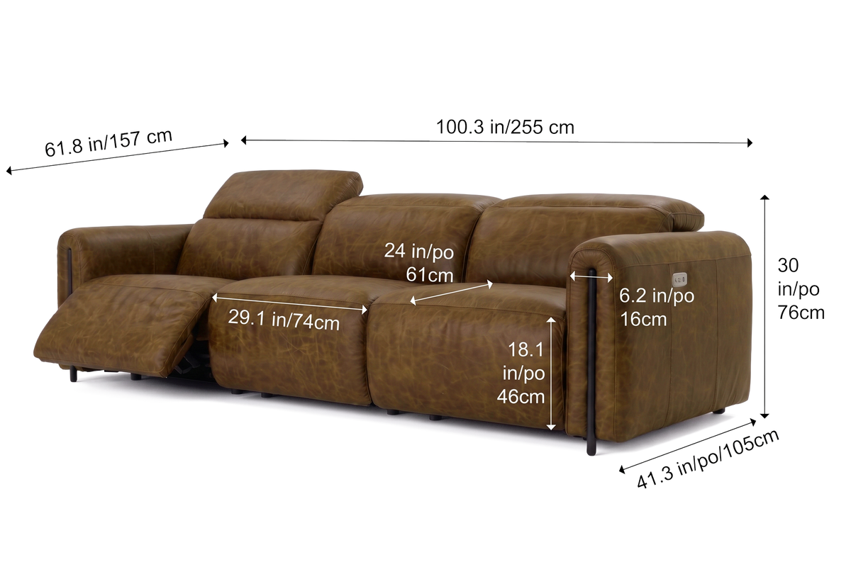 Octavia Distressed Italian Aniline Leather Dual Reclining Sofa