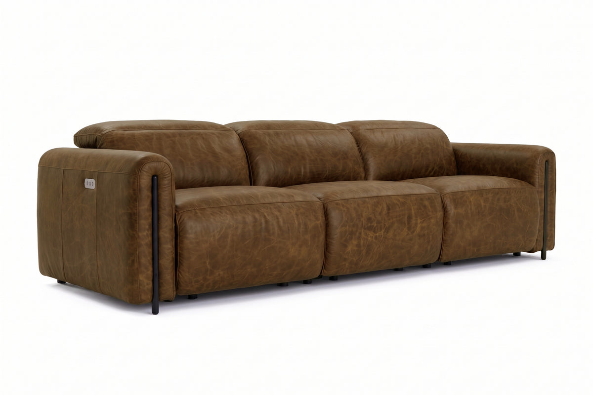 Octavia Distressed Italian Aniline Leather Dual Reclining Sofa