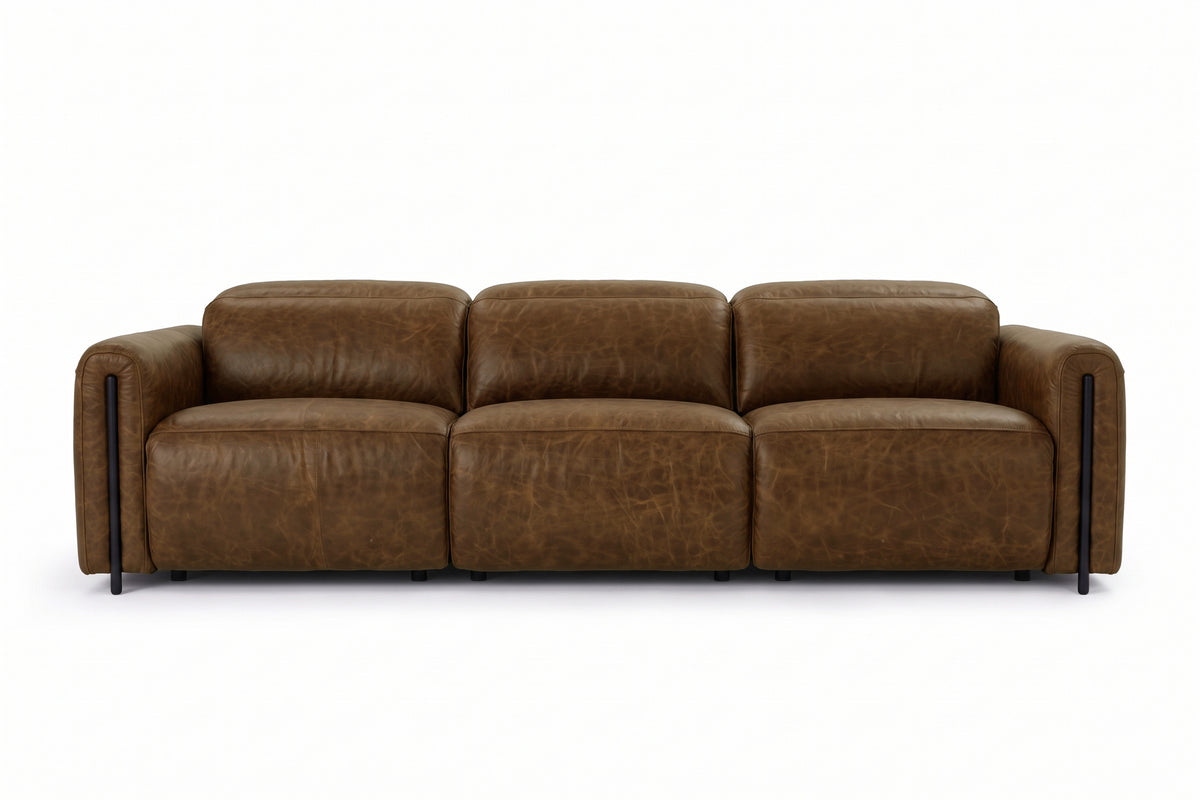 Octavia Distressed Italian Aniline Leather Dual Reclining Sofa