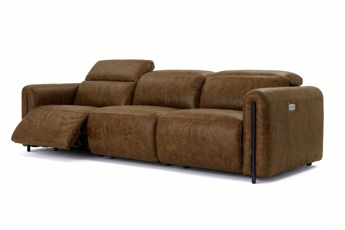 Octavia Distressed Italian Aniline Leather Dual Reclining Sofa