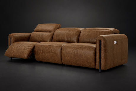 Octavia Distressed Italian Aniline Leather Dual Reclining Sofa