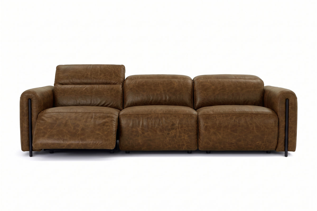 Octavia Distressed Italian Aniline Leather Dual Reclining Sofa
