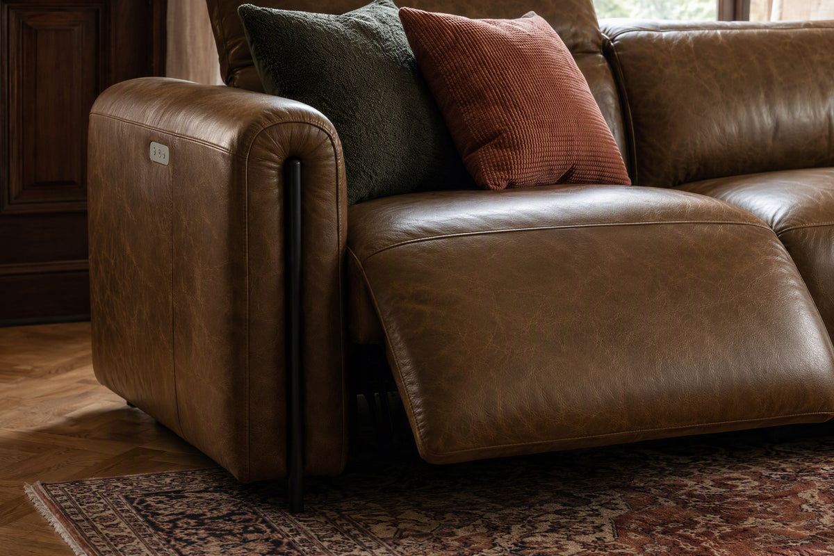 Octavia Distressed Italian Aniline Leather Dual Reclining Sofa