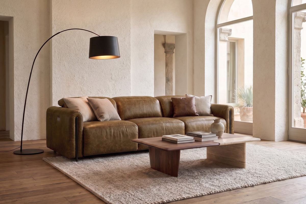 Octavia Distressed Italian Aniline Leather Dual Reclining Sofa
