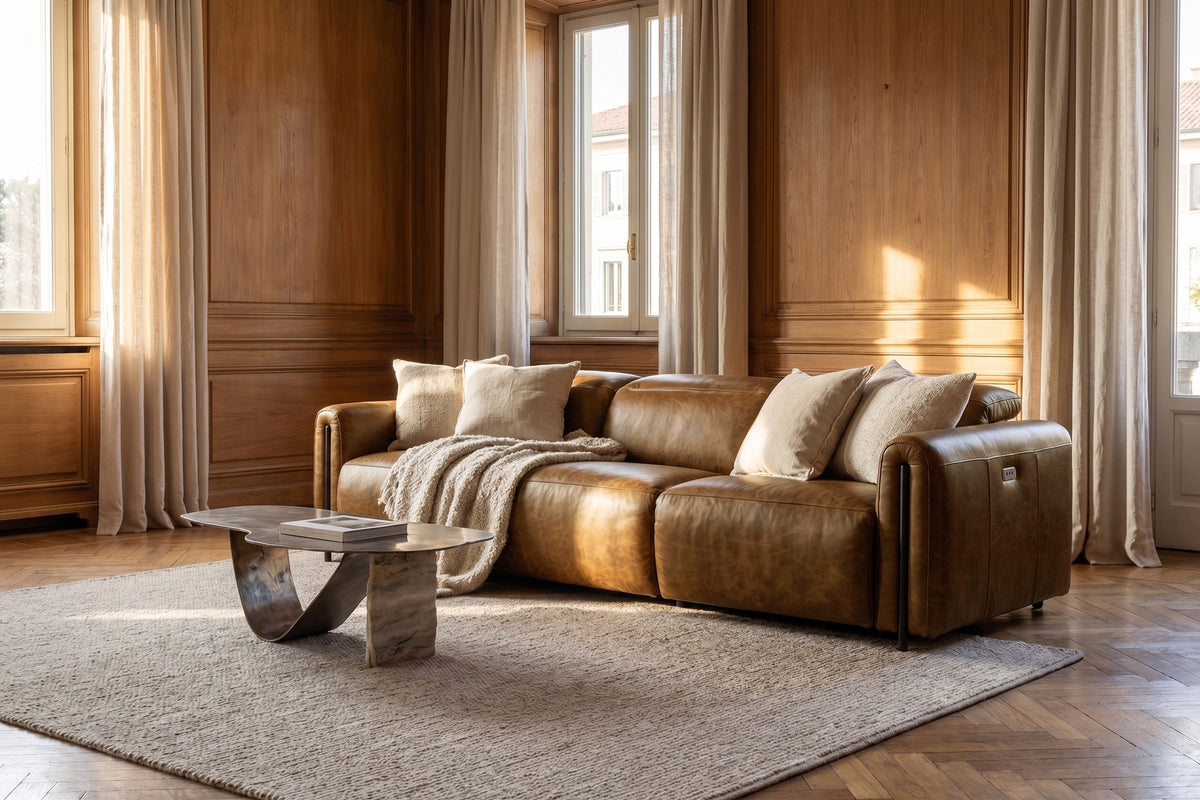 Octavia Distressed Italian Aniline Leather Dual Reclining Sofa