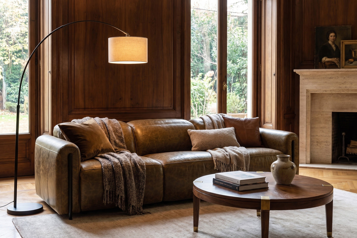 Octavia Distressed Italian Aniline Leather Dual Reclining Sofa