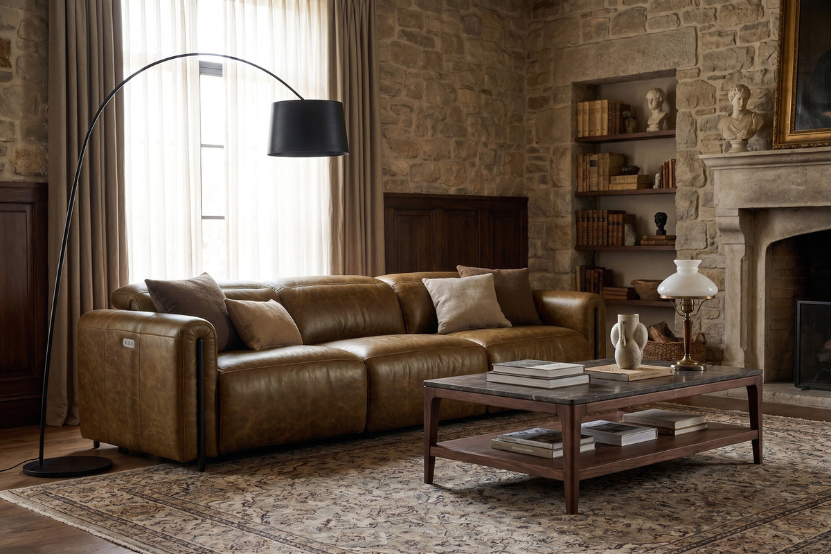 Octavia Distressed Italian Aniline Leather Dual Reclining Sofa