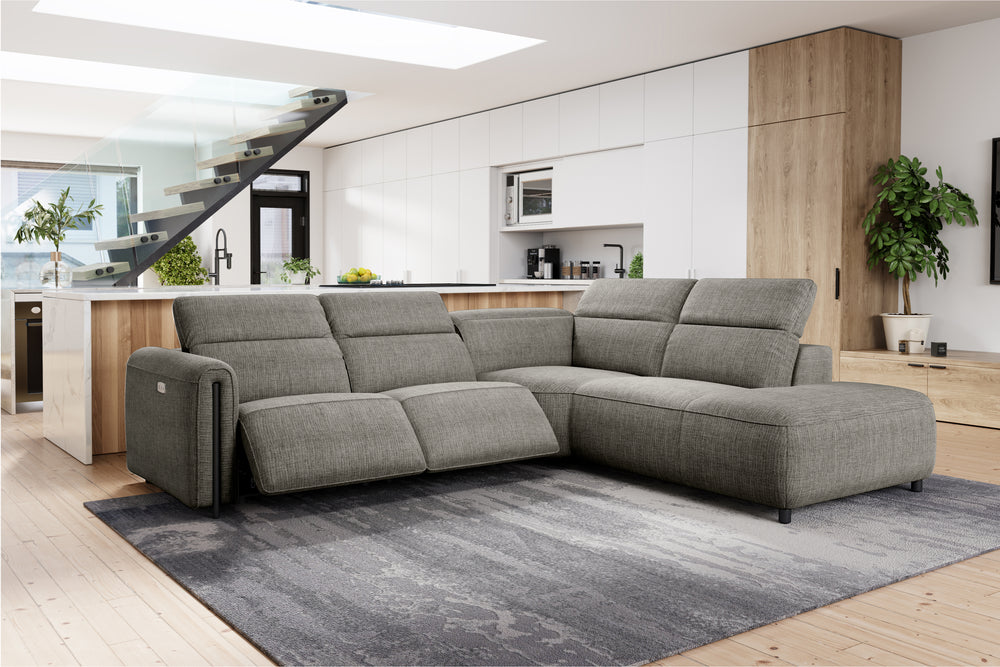 Valencia Octavia Fabric Reclining Sectional Cloud Sofa, L-Shape with Right Chaise, Dark Grey