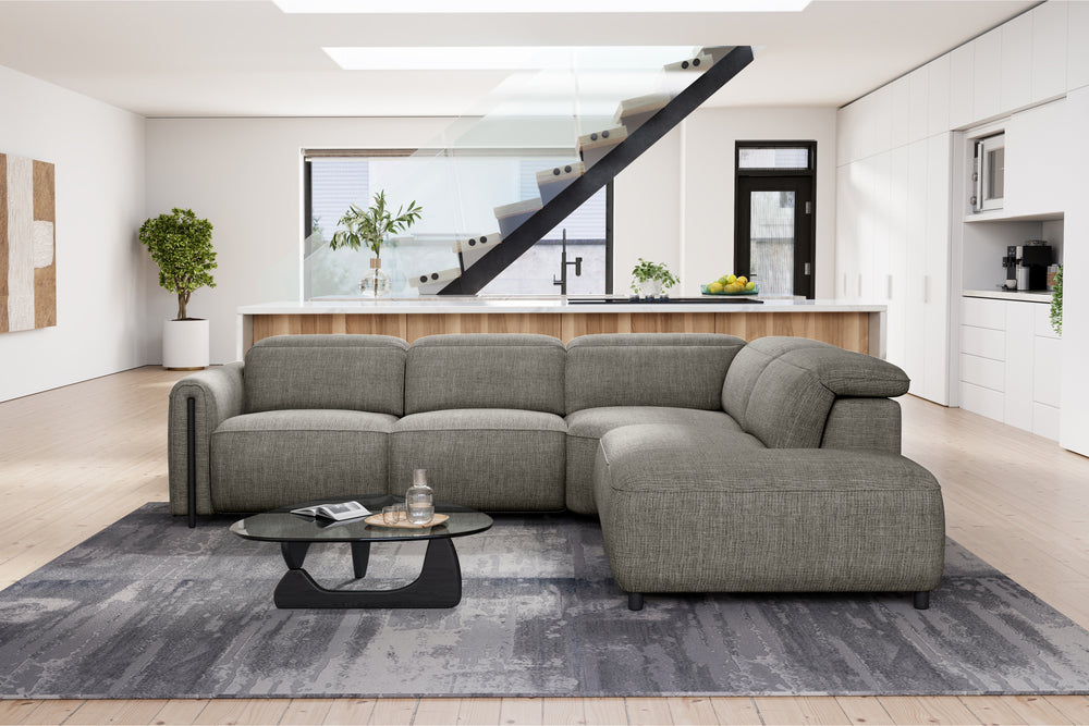 Valencia Octavia Fabric Reclining Sectional Cloud Sofa, L-Shape with Right Chaise, Dark Grey