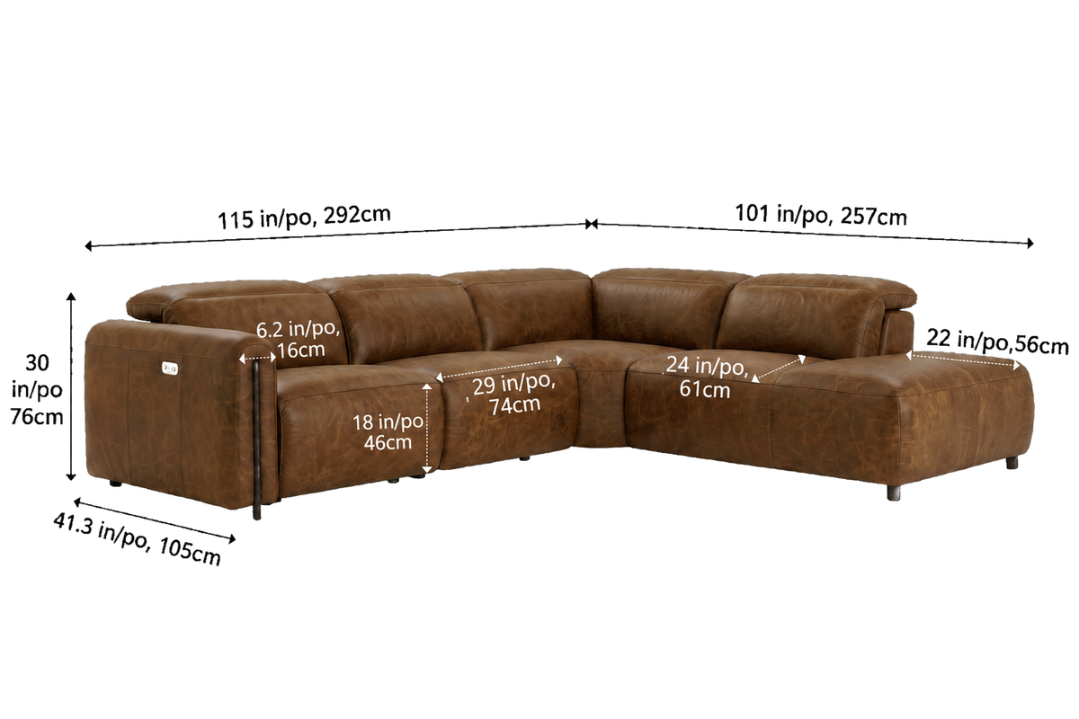 Octavia Distressed Italian Aniline Leather Reclining Corner Sectional Sofa