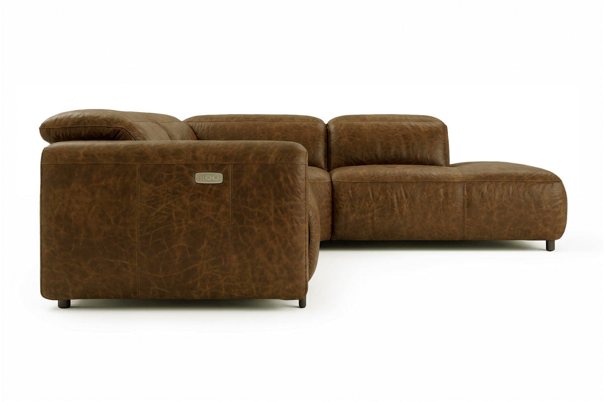 Octavia Distressed Italian Aniline Leather Reclining Corner Sectional Sofa