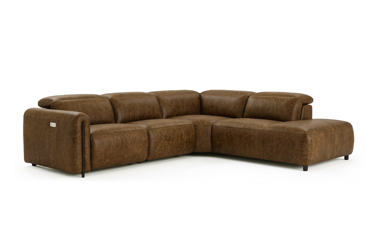 Octavia Distressed Italian Aniline Leather Reclining Corner Sectional Sofa