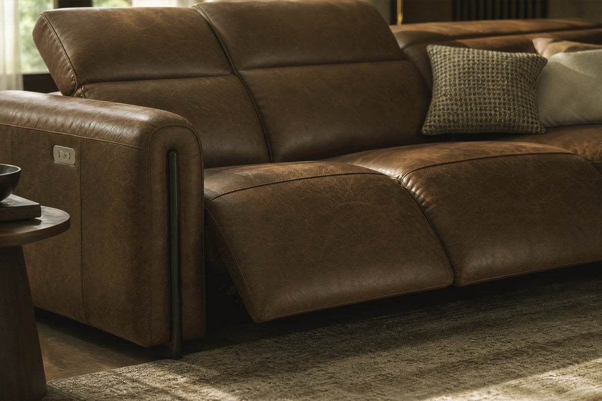 Octavia Distressed Italian Aniline Leather Reclining Corner Sectional Sofa