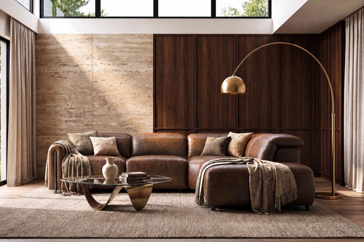 Octavia Distressed Italian Aniline Leather Reclining Corner Sectional Sofa