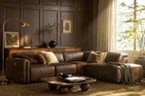 Octavia Distressed Italian Aniline Leather Reclining Corner Sectional Sofa