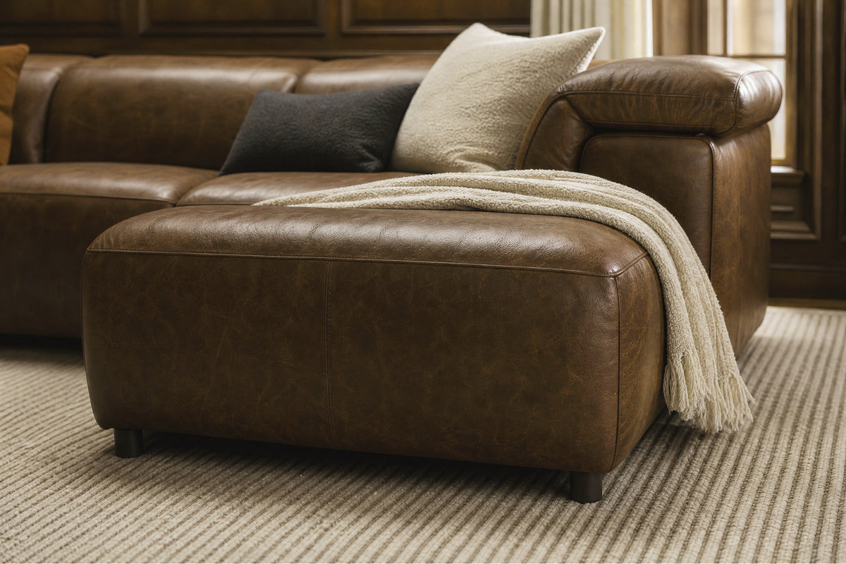Octavia Distressed Italian Aniline Leather Reclining Corner Sectional Sofa