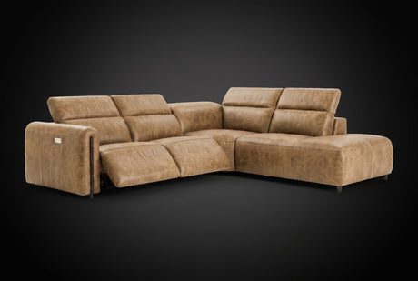 Octavia Distressed Italian Aniline Leather Reclining Corner Sectional Sofa