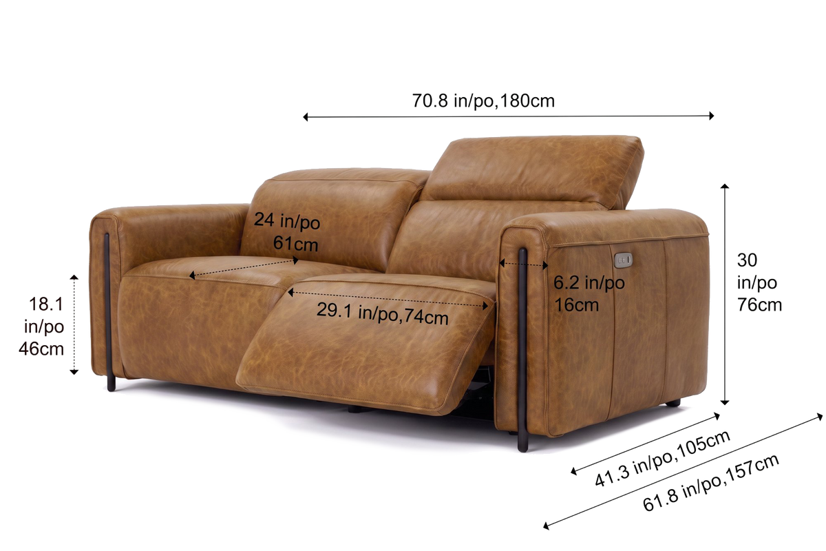 Octavia Distressed Italian Aniline Leather Dual Reclining Sofa
