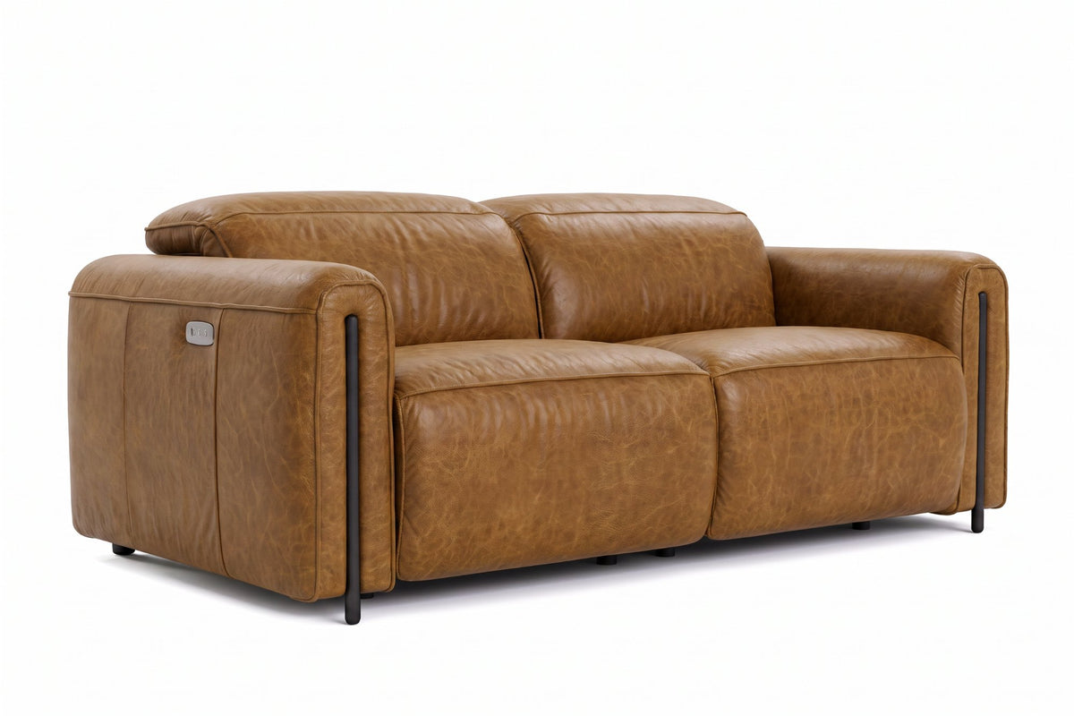 Octavia Distressed Italian Aniline Leather Dual Reclining Sofa
