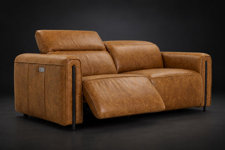 Octavia Distressed Italian Aniline Leather Dual Reclining Sofa