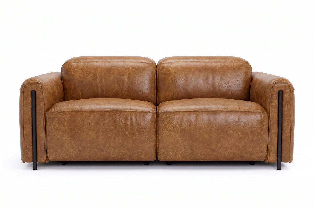 Octavia Distressed Italian Aniline Leather Dual Reclining Sofa