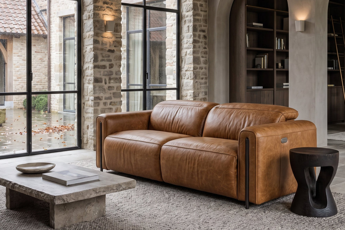 Octavia Distressed Italian Aniline Leather Dual Reclining Sofa