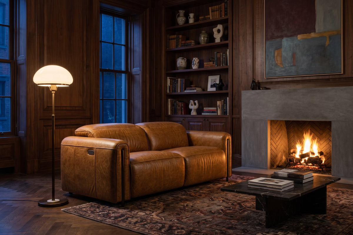 Octavia Distressed Italian Aniline Leather Dual Reclining Sofa