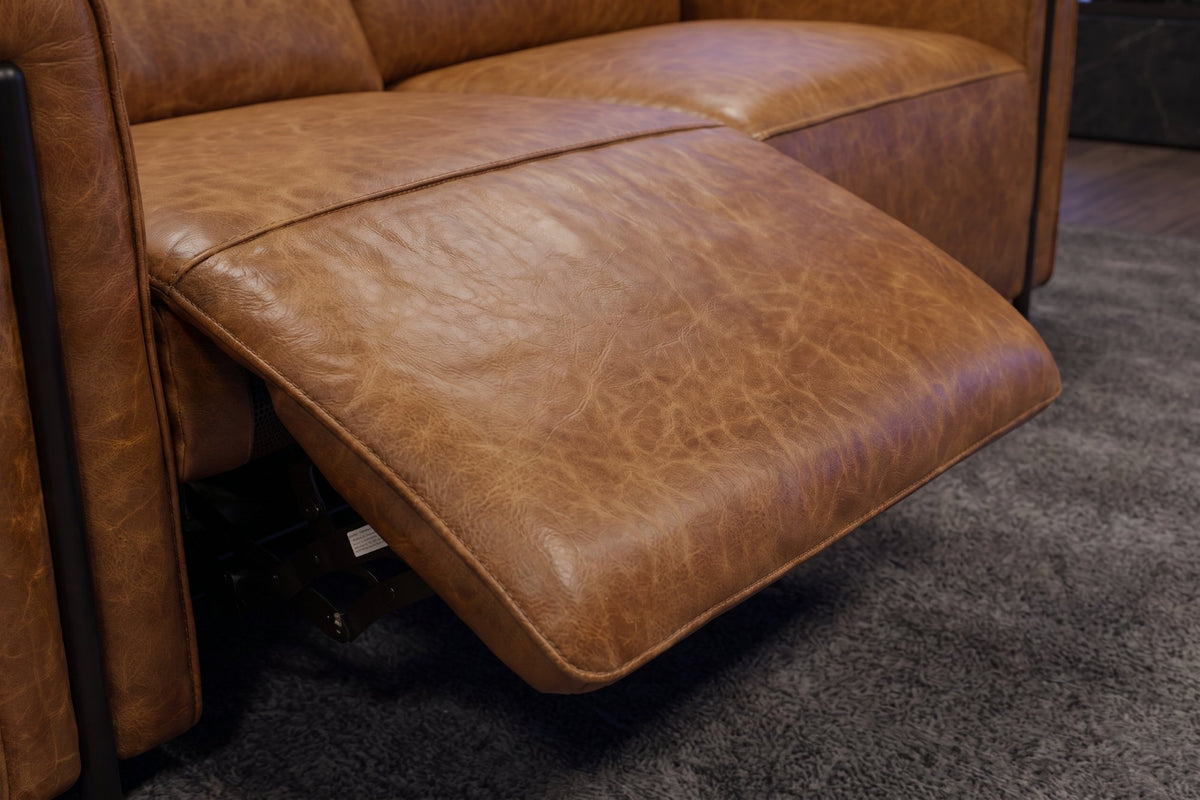 Octavia Distressed Italian Aniline Leather Dual Reclining Sofa