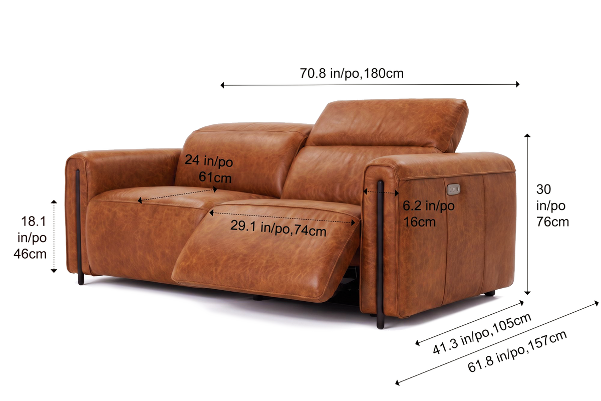 Octavia Distressed Italian Aniline Leather Dual Reclining Sofa