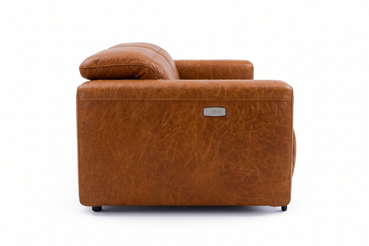 Octavia Distressed Italian Aniline Leather Dual Reclining Sofa