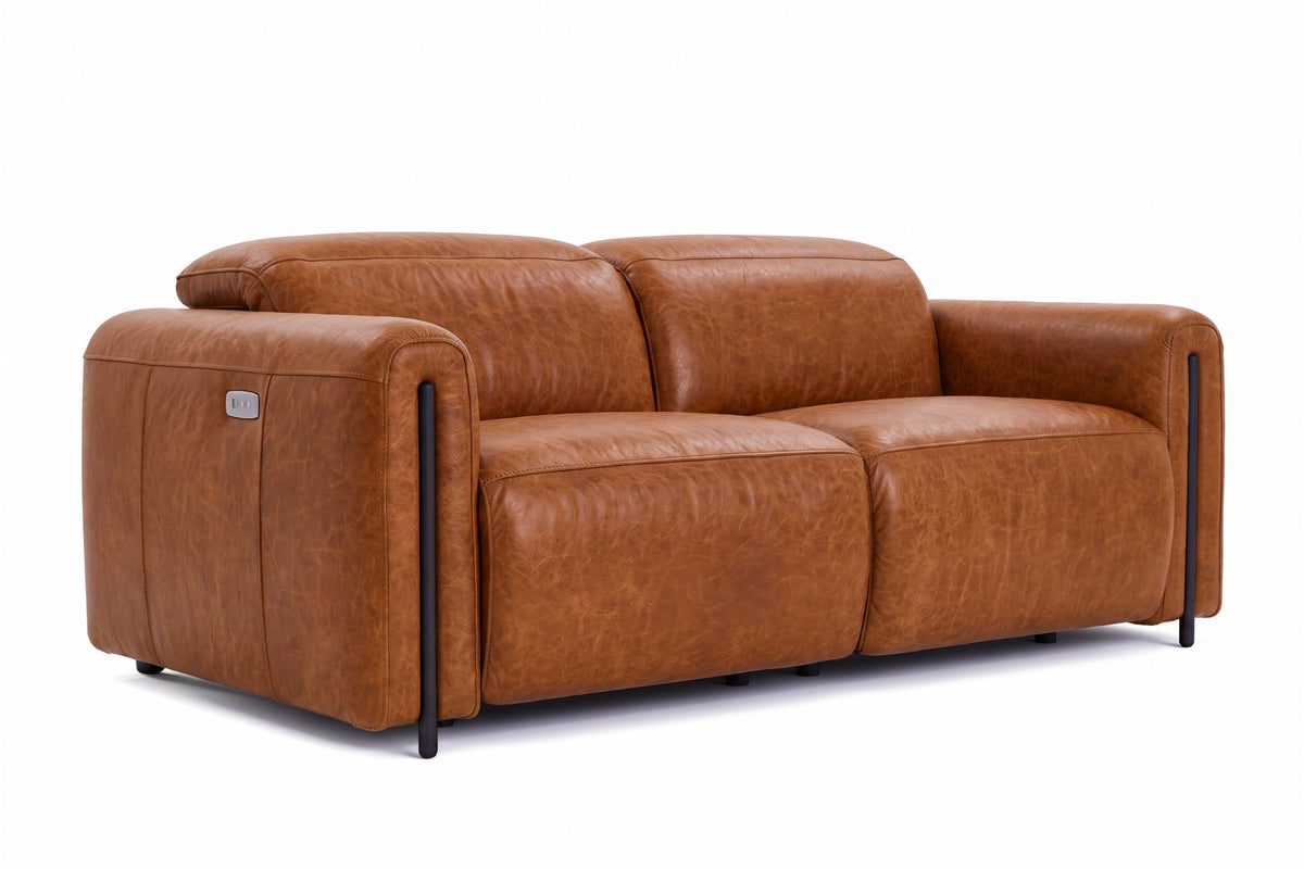Octavia Distressed Italian Aniline Leather Dual Reclining Sofa