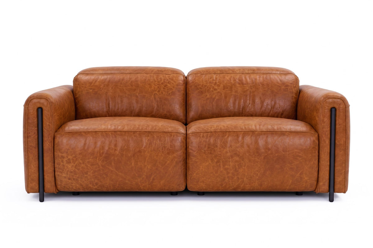 Octavia Distressed Italian Aniline Leather Dual Reclining Sofa