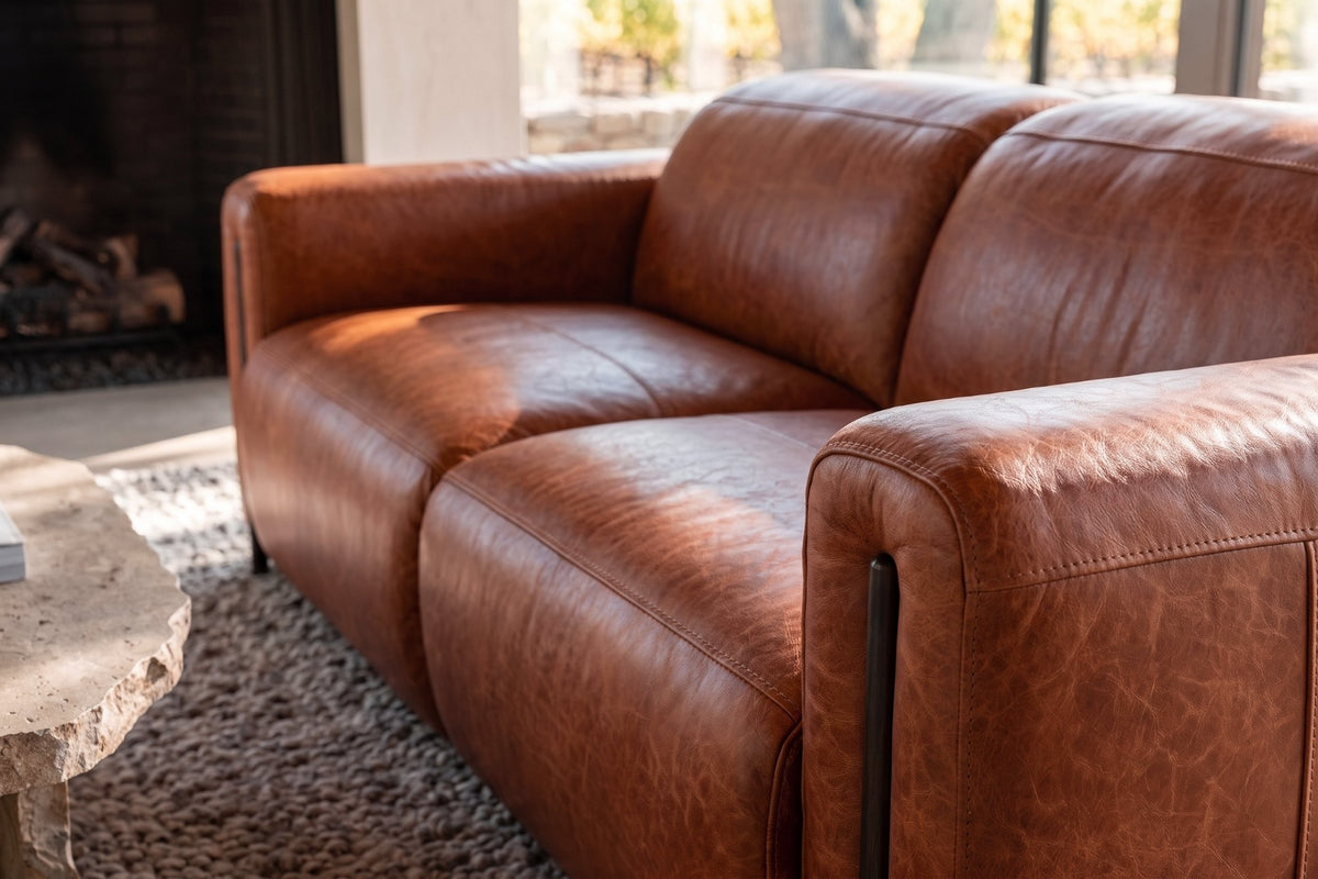 Octavia Distressed Italian Aniline Leather Dual Reclining Sofa