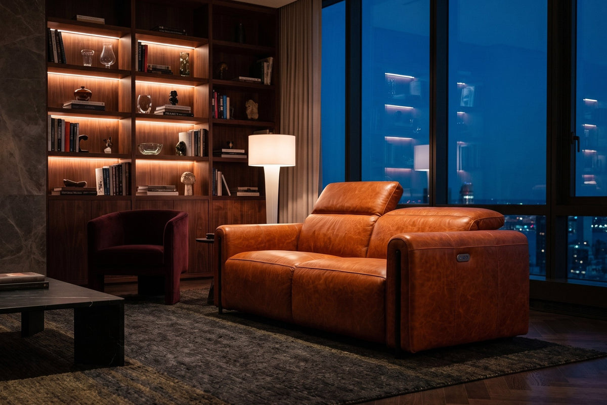 Octavia Distressed Italian Aniline Leather Dual Reclining Sofa