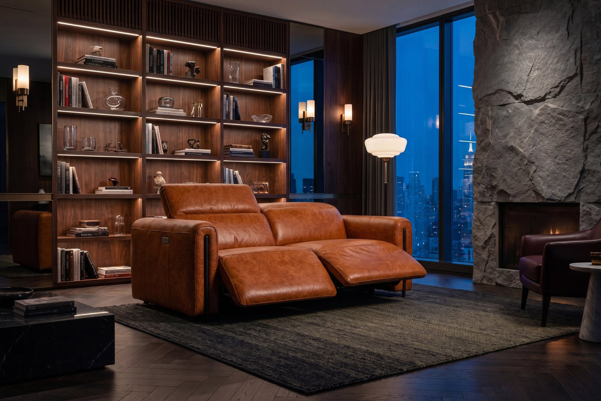 Octavia Distressed Italian Aniline Leather Dual Reclining Sofa