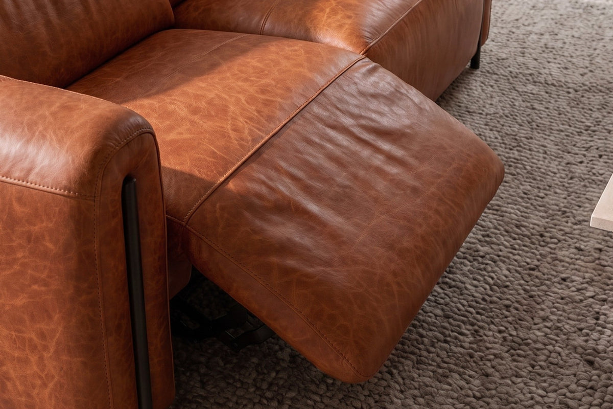 Octavia Distressed Italian Aniline Leather Dual Reclining Sofa