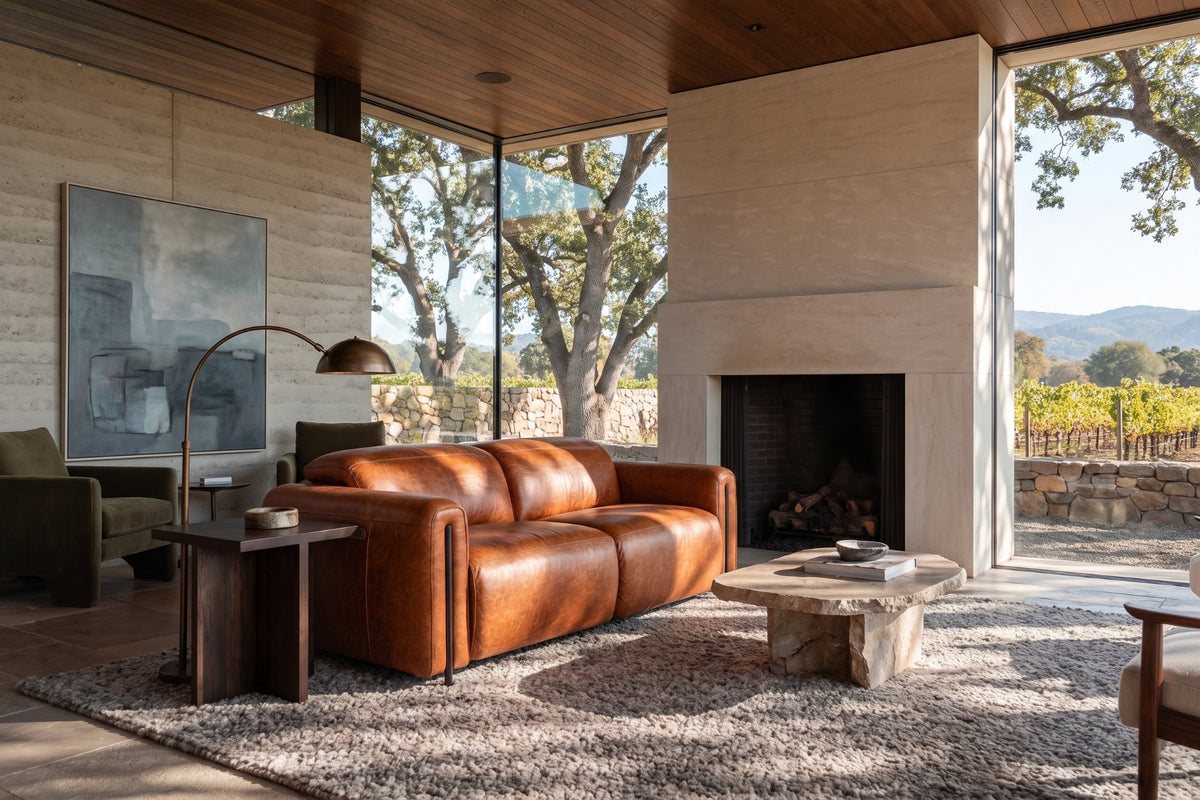 Octavia Distressed Italian Aniline Leather Dual Reclining Sofa