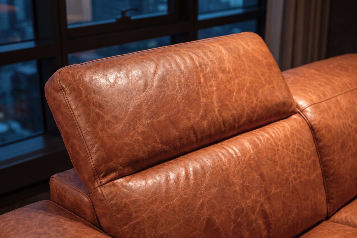 Octavia Distressed Italian Aniline Leather Dual Reclining Sofa