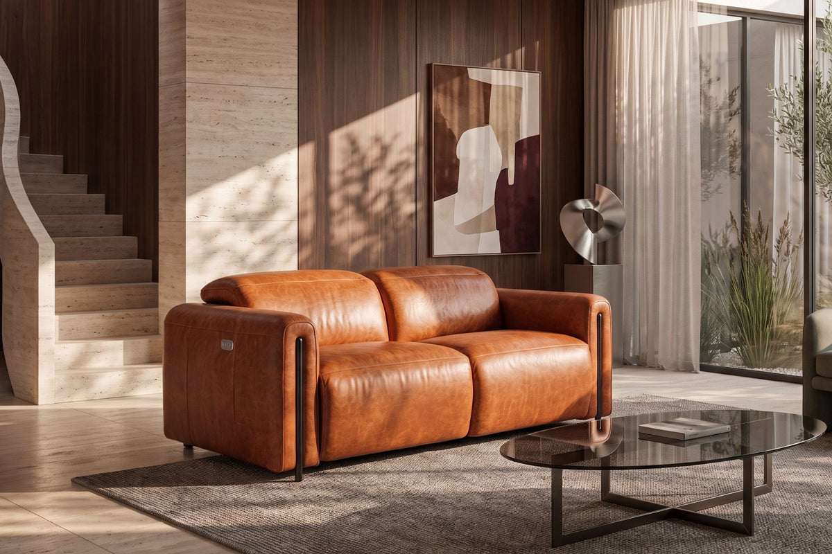 Octavia Distressed Italian Aniline Leather Dual Reclining Sofa