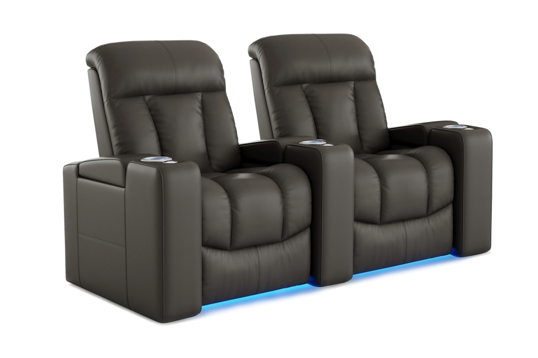 Valencia Olivia Top Grain Leather Row of 2 Home Theater Seating, Cloudy Grey