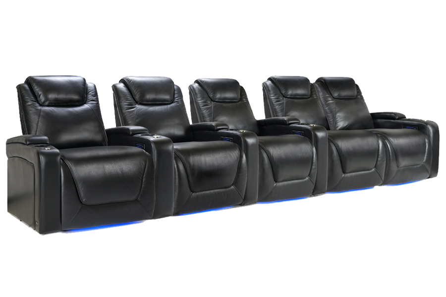 Valencia Oslo Modern XL Home Theater Seating Row of 5 Loveseat Right, Midnight Black