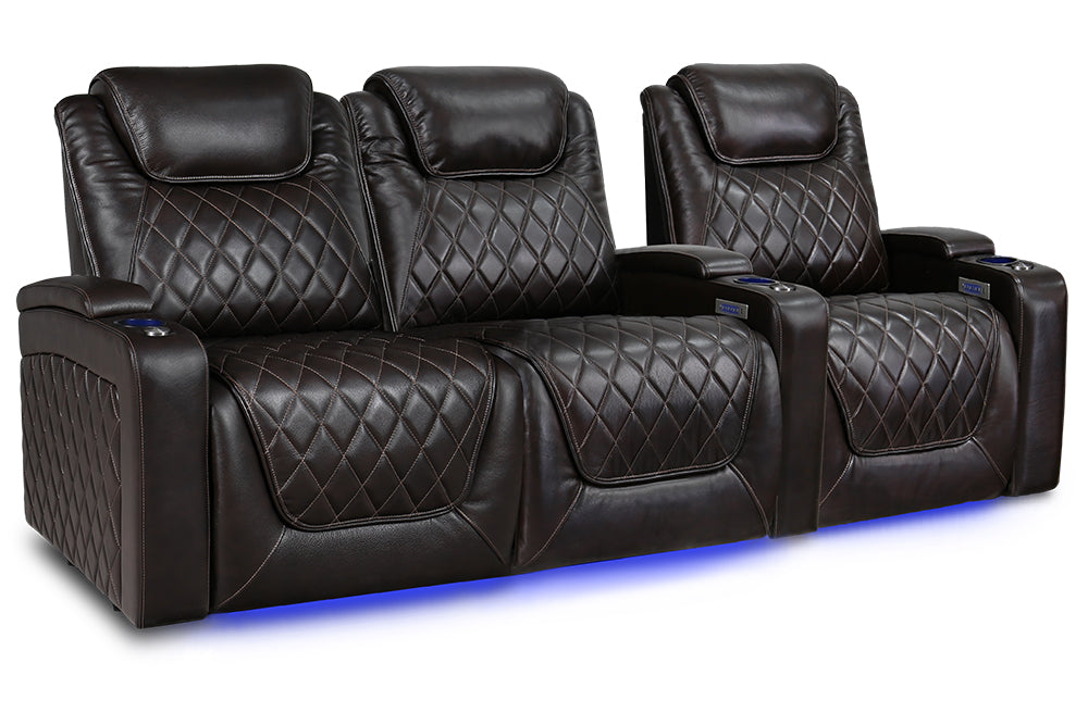 Valencia Oslo XL Leather Home Theater Seating Heavy Duty Row of 3 Loveseat Left, Dark Chocolate