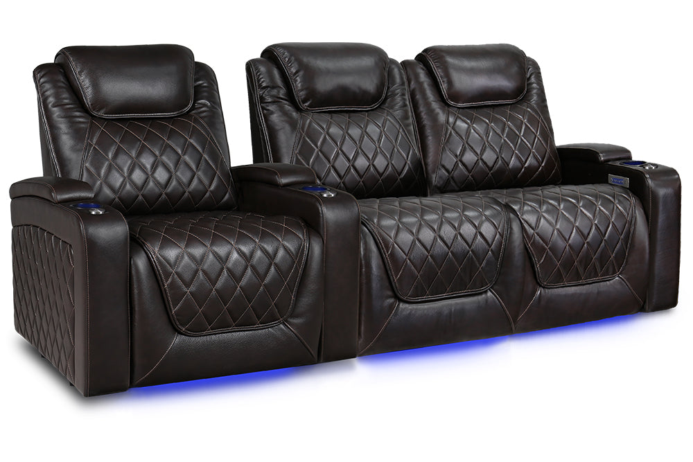 Valencia Oslo XL Leather Home Theater Seating Heavy Duty Row of 3 Loveseat Right, Dark Chocolate