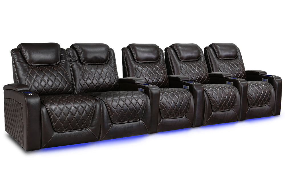 Valencia Oslo XL Leather Home Theater Seating Heavy Duty Row of 5 Loveseat Left, Dark Chocolate