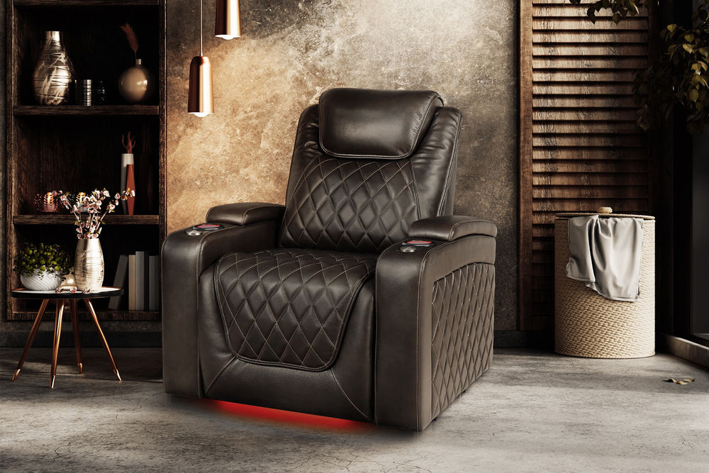 Valencia 2025 New Oslo Leather Home Theater Seating Row of 5 Set of 3 Center, Dark Chocolate