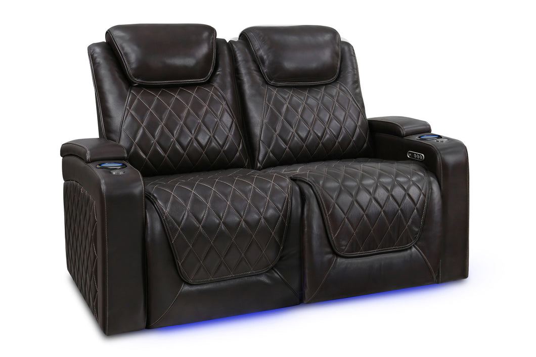Valencia 2025 New Oslo Leather Home Theater Seating Row of 2 Loveseat, Dark Chocolate