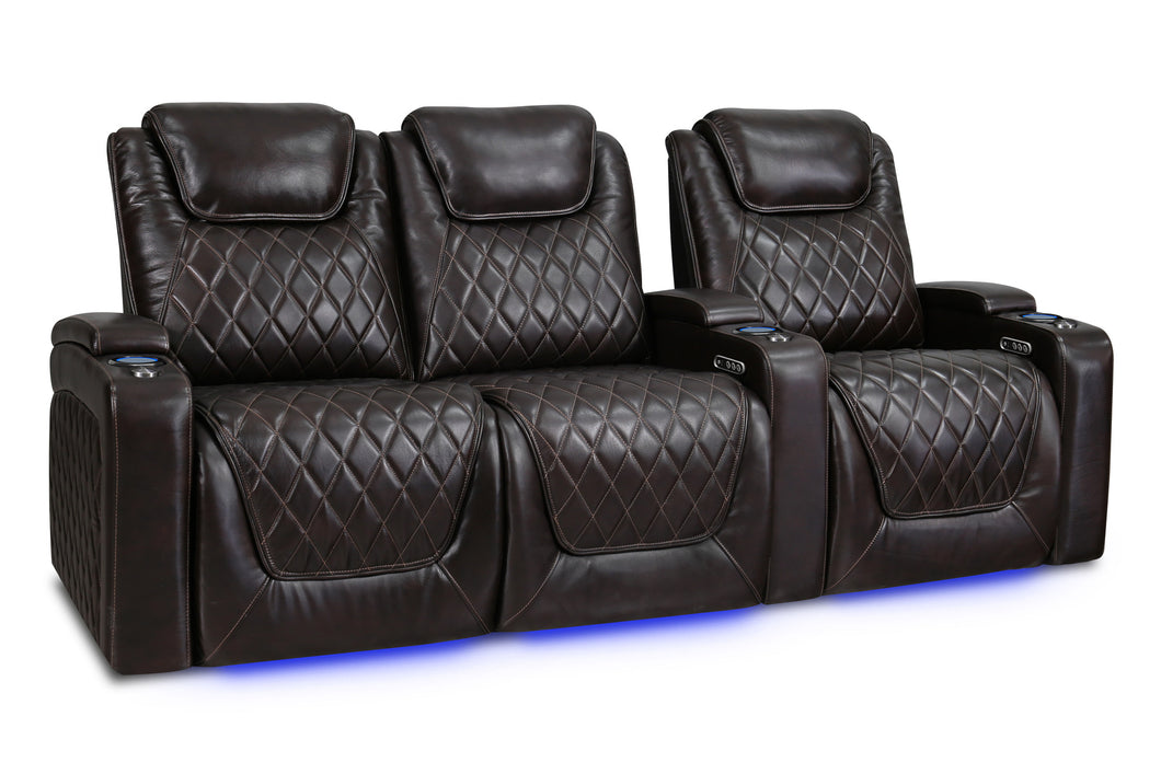 Valencia 2025 New Oslo Leather Home Theater Seating Row of 3 Loveseat Left, Dark Chocolate